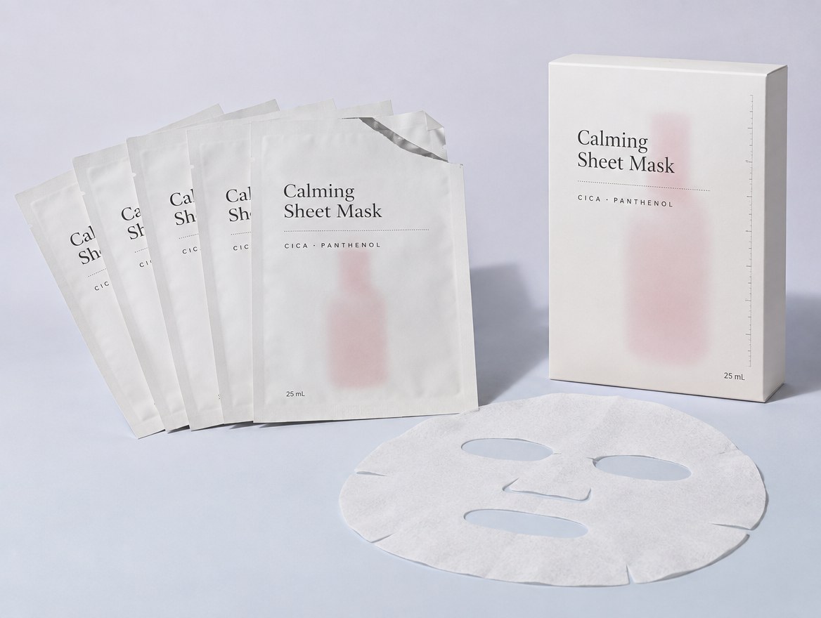 Sheet mask pouches and an unfolded sheet mask