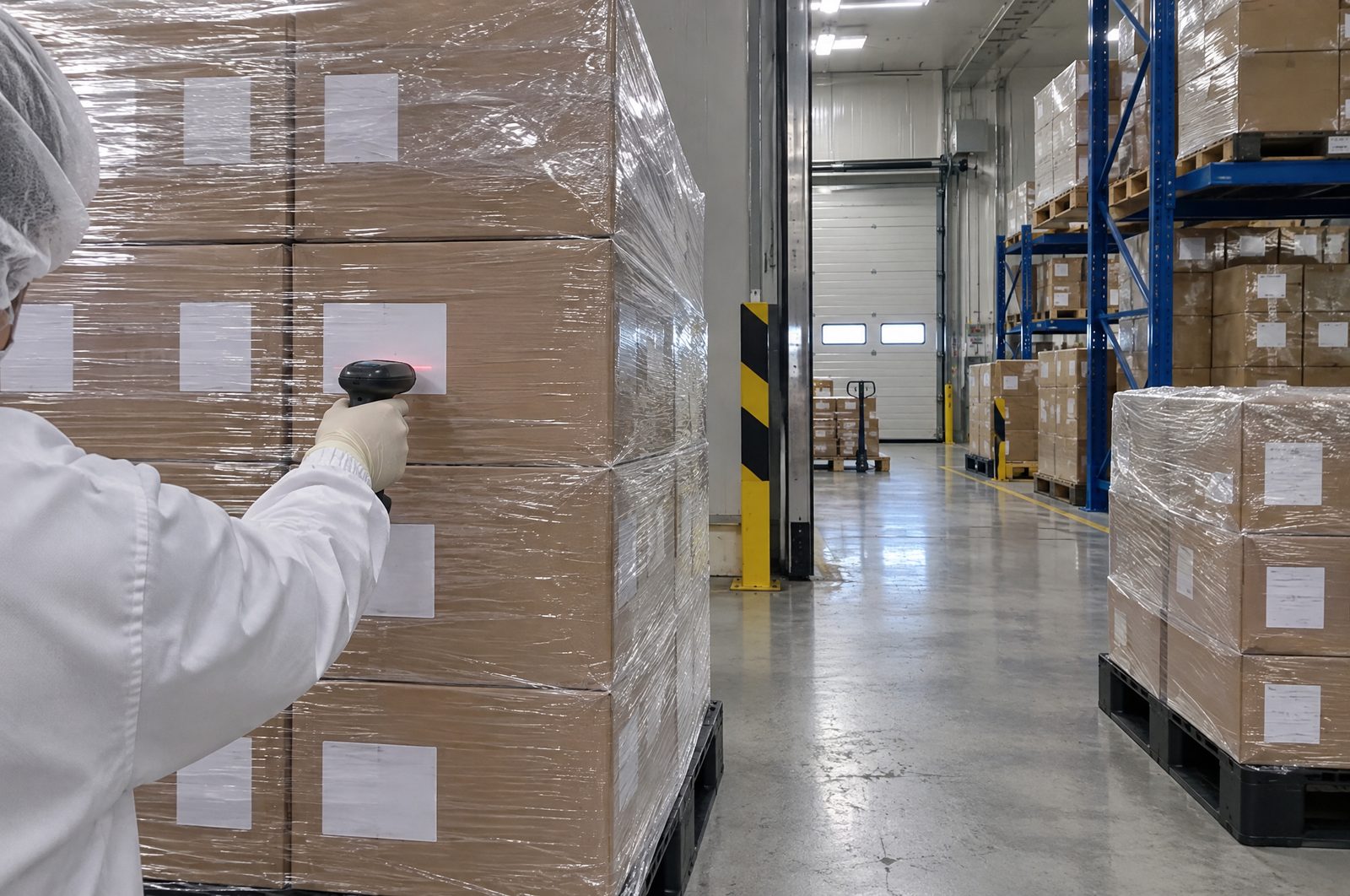 Export cartons on pallets being checked against the packing list