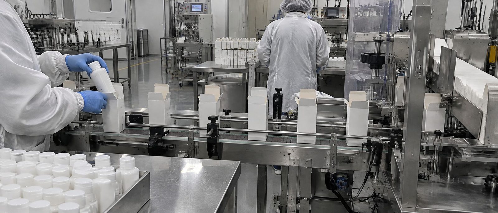Bottles packed into cartons on the packing line