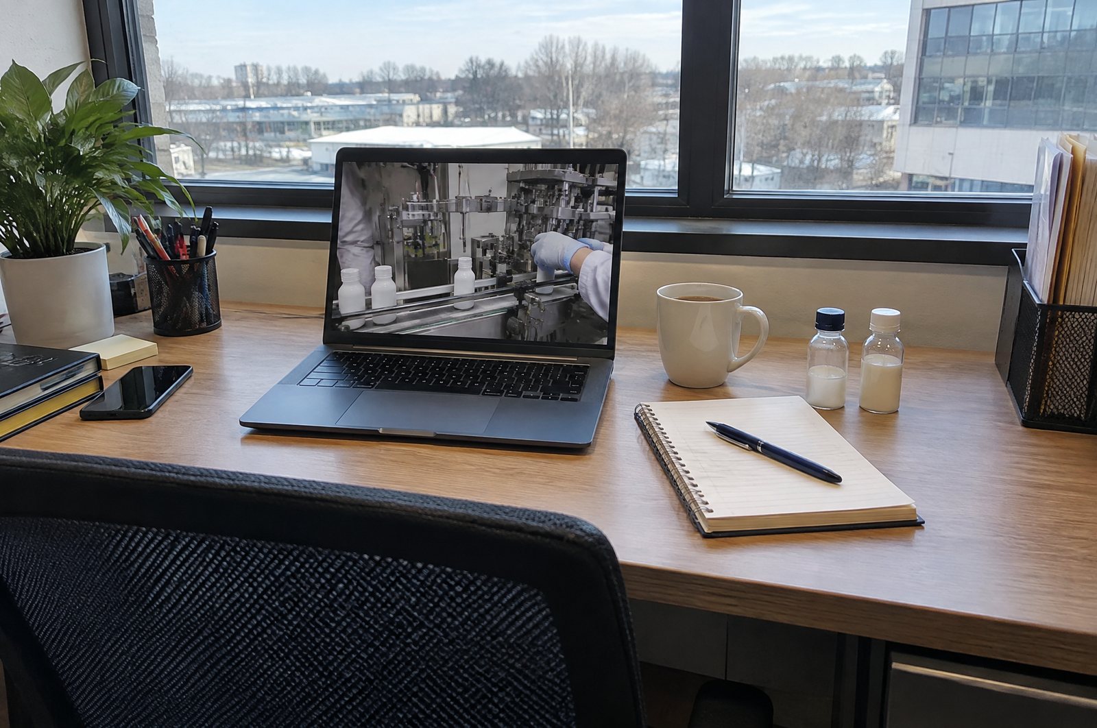 A video call with the factory filling line