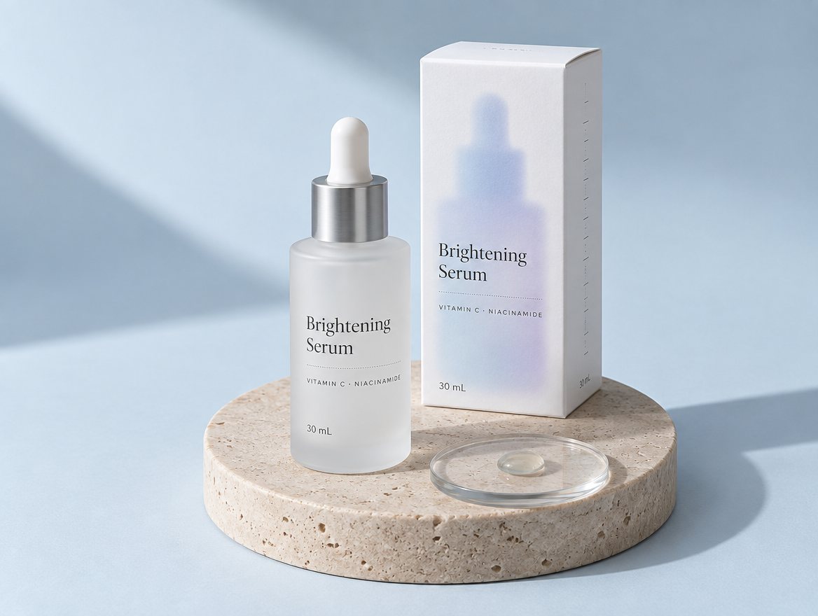 Vitamin C serum kit with dropper bottle and carton
